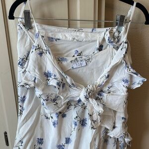 Tobi White skirt and top set with Blue Floral Design